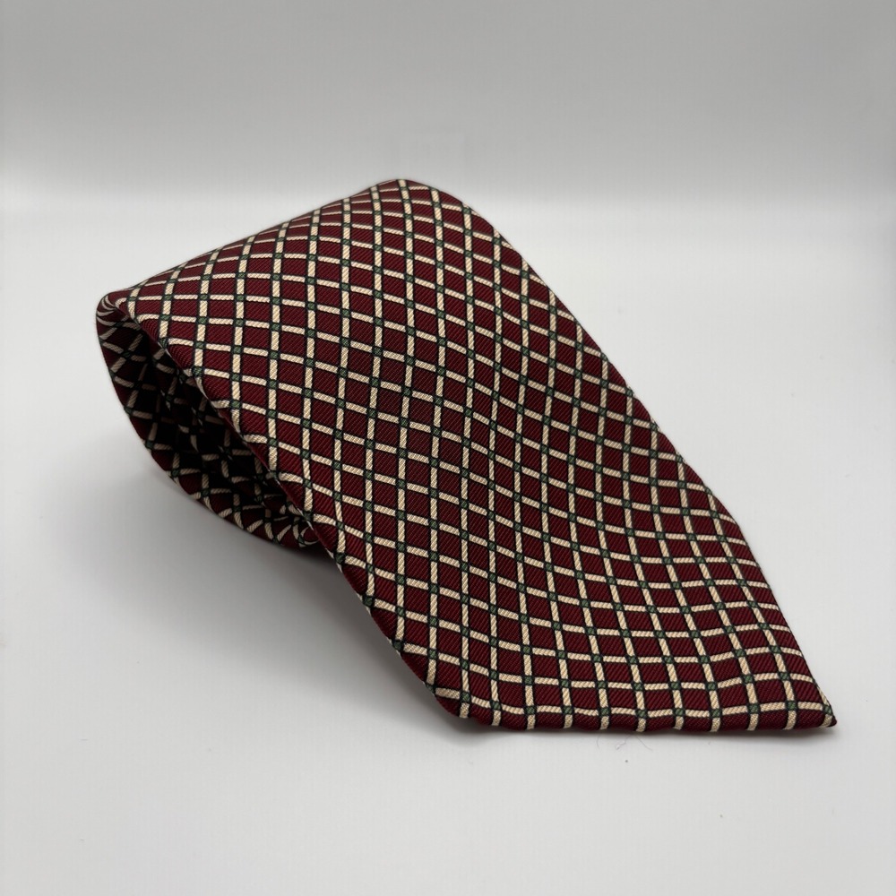 VTG Polo Ralph Lauren Burgundy Diamond Grid Pattern Silk Tie Sz 57"x3.5" EUC